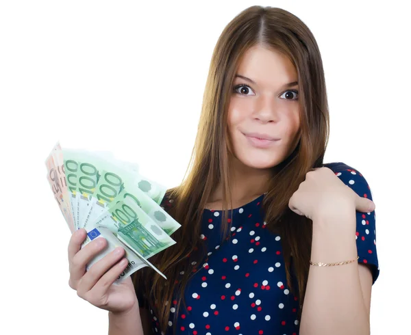 Das schöne Mädchen mit den Euro-Banknoten — Stockfoto