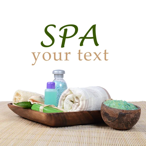 Set for spa-procedures on bamboo rug — Stock Photo, Image