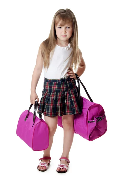 La bambina con la borsa lilla — Foto Stock