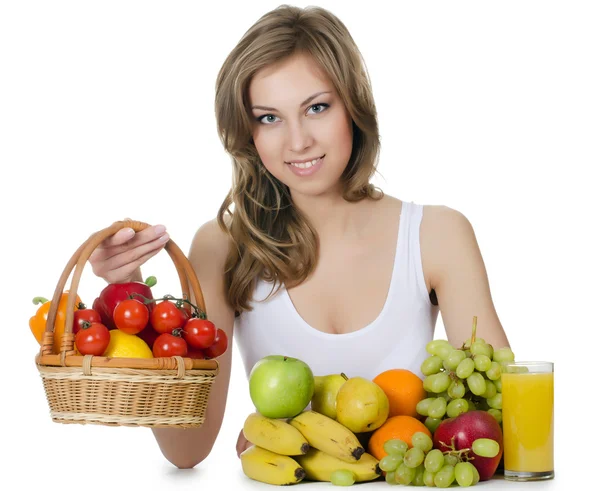Hermosa chica con frutas y verduras —  Fotos de Stock