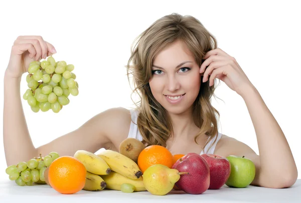 Beautiful girl with fruit and vegetables — Stock Photo, Image