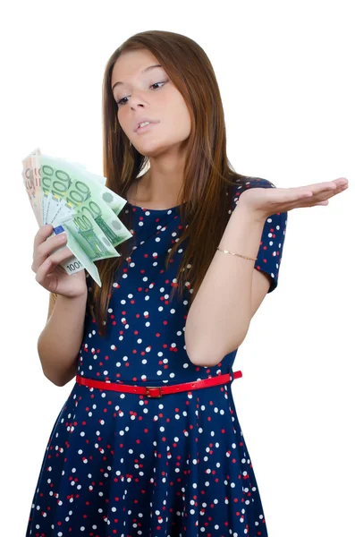 The beautiful girl with euro banknotes — Stock Photo, Image