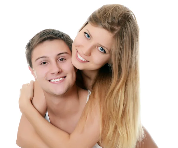 Beautiful young pair on the white — Stock Photo, Image