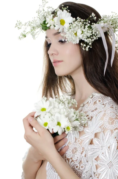 Retrato de niña con flores — Foto de Stock