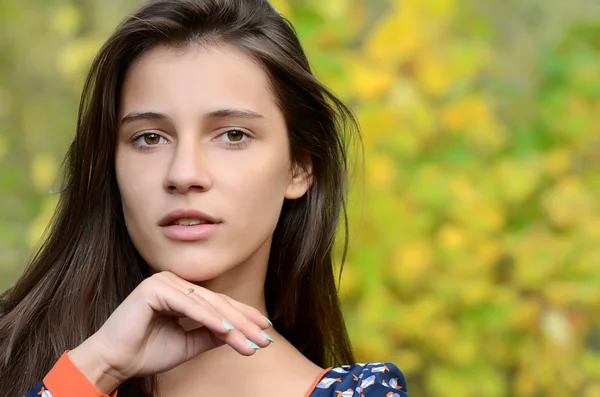 Retrato de la joven con follaje otoñal —  Fotos de Stock