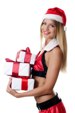 Noel kızı izole hediye kutuları