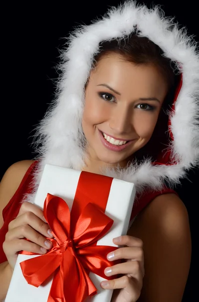 Christmas girl with boxes of gifts — Stock Photo, Image