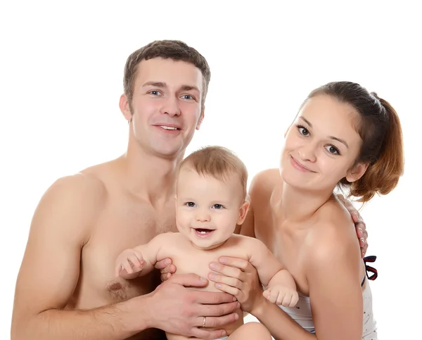 Portrait of a young happy family with the kid — Stock Photo, Image