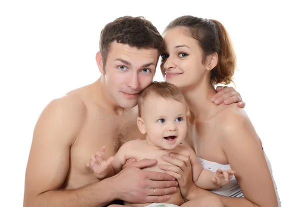 子供を持つ若い幸せな家族の肖像画 — ストック写真