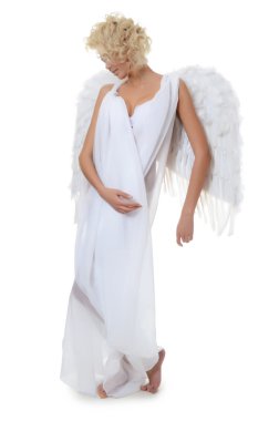 güzel bir kız ile bir takım elbise beyaz bir melek