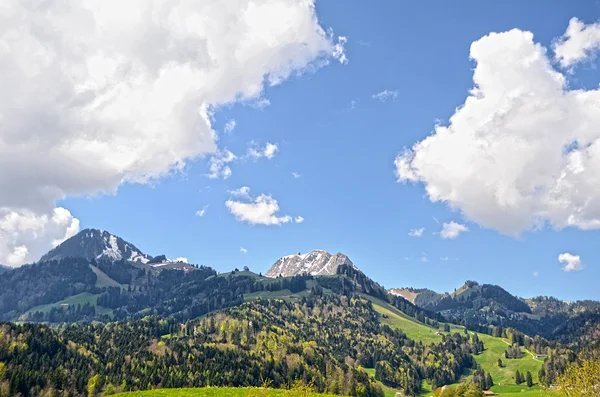 An image of snowy mountains in Switzerland — Stok fotoğraf