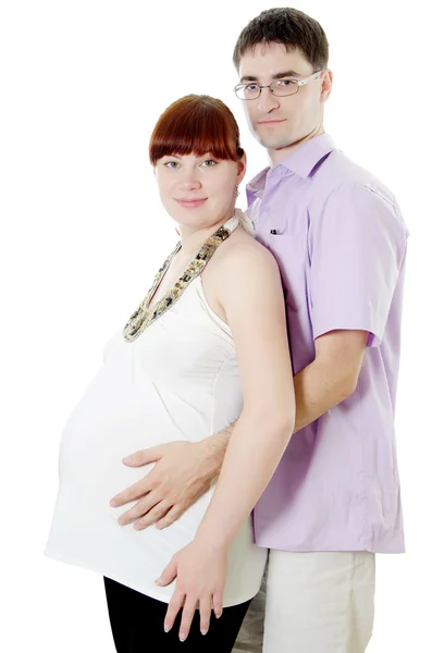 Happy pregnant couple isolated on white — Stock Photo, Image