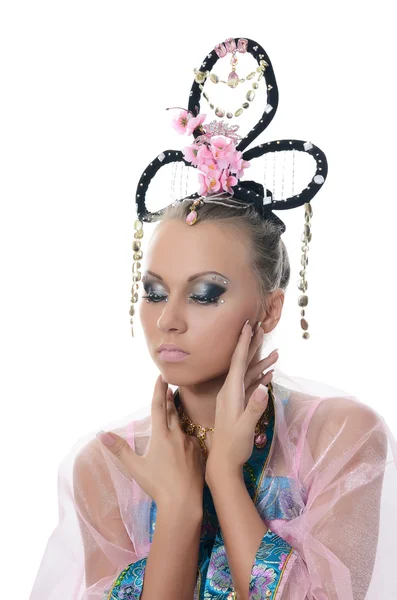 The girl-dancer in a costume of the Japanese — Stock Photo, Image