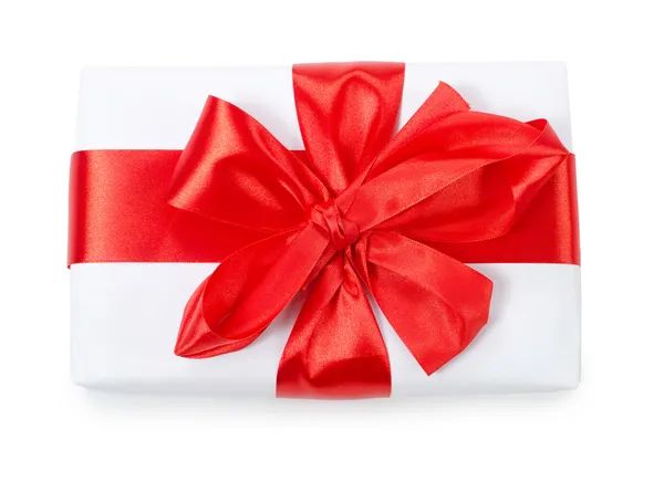 Box with a gift with a red tape — Stock Photo, Image