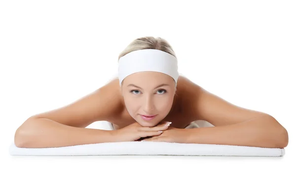 Spa vrouw. Stone-massage geïsoleerd — Stockfoto