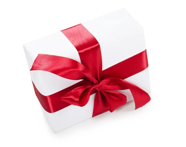 Box with a gift with a red tape — Stock Photo, Image