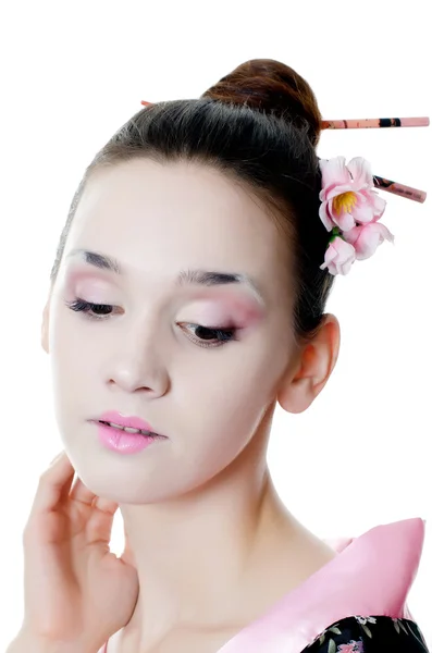 La muchacha con el maquillaje japonés — Foto de Stock
