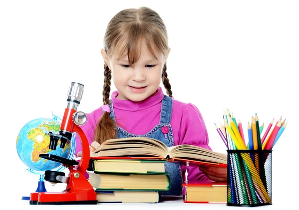 The little girl learn isolated on white background — Stock Photo, Image