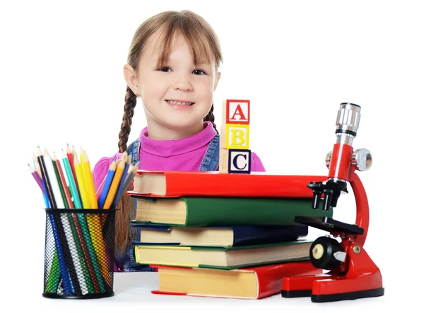 The little girl learn isolated on white background — Stock Photo, Image