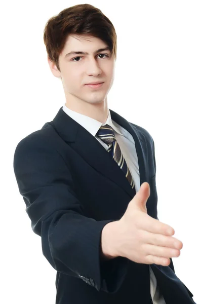 The businessman in business suit stretches hand — Stock Photo, Image