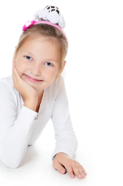 A linda menina isolada no branco — Fotografia de Stock