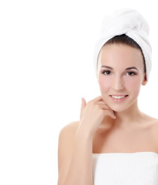 Spa güzel kadın izole üzerinde beyaz background.touches dondurucu