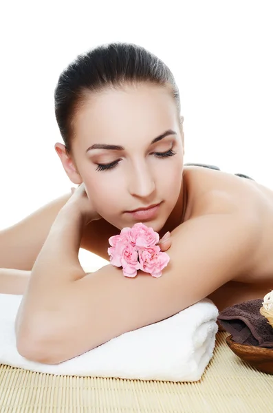 Spa Woman. Stone Massage isolated on white. Skincare — Stock Photo, Image