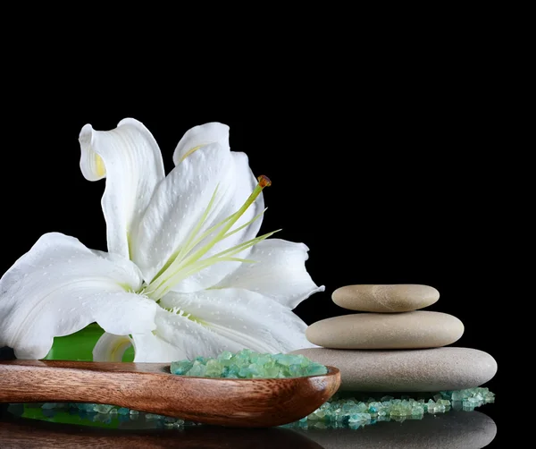 Sea salt and lily flower — Stock Photo, Image