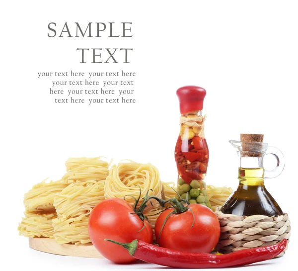 Pasta with an olive oil and tomatoes isolated — Stock Photo, Image