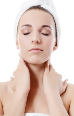 Spa güzel kadın izole üzerinde beyaz background.touches dondurucu