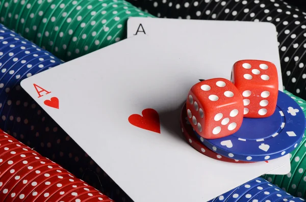 Double aces with big stack and dice — Stock Photo, Image