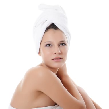 Spa güzel kadın üzerinde beyaz izole