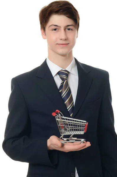 Podnikatel s nákupním košíku — Stock fotografie