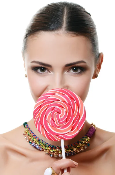 Dívka s cukrem candy izolované — Stock fotografie