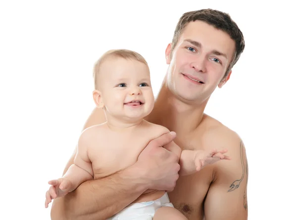 Den stående ung pappa och baby — Stockfoto