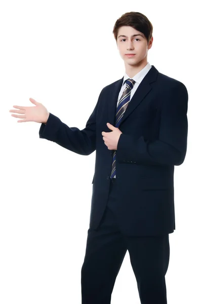 Бизнесмен в деловом костюме на белом фоне — стоковое фото