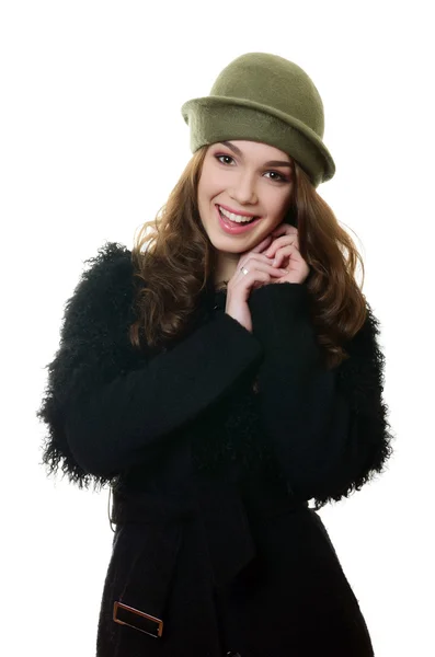 The young beautiful woman in an autumn beret on a head — Stock Photo, Image