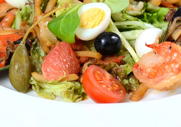 Salad with seafood with a squid, a tuna fillet, meat of mussels — Stock Photo, Image