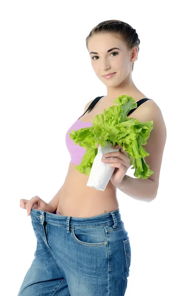 The beautiful girl with fresh salad — Stock Photo, Image