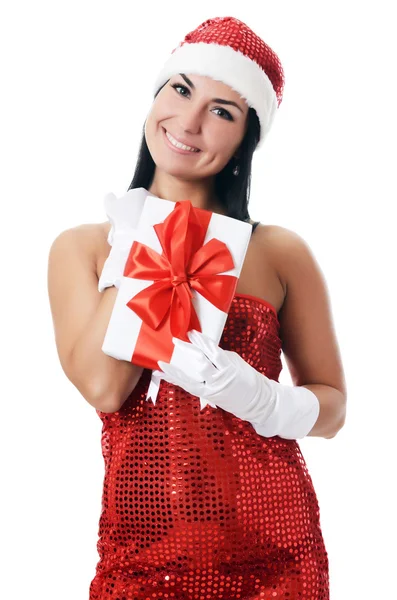 The Christmas girl with boxes of gifts — Stock Photo, Image