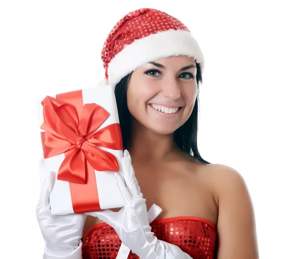 Das Weihnachtsmädchen mit Schachteln voller Geschenke — Stockfoto