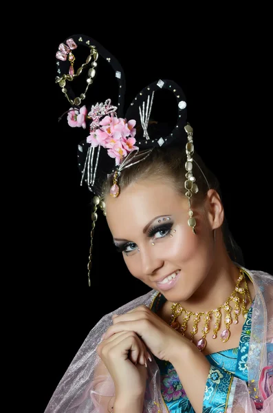 The girl-dancer in a costume of the Japanese — Stock Photo, Image