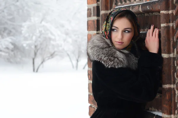 Die schöne Frau brünett im Winter — Stockfoto