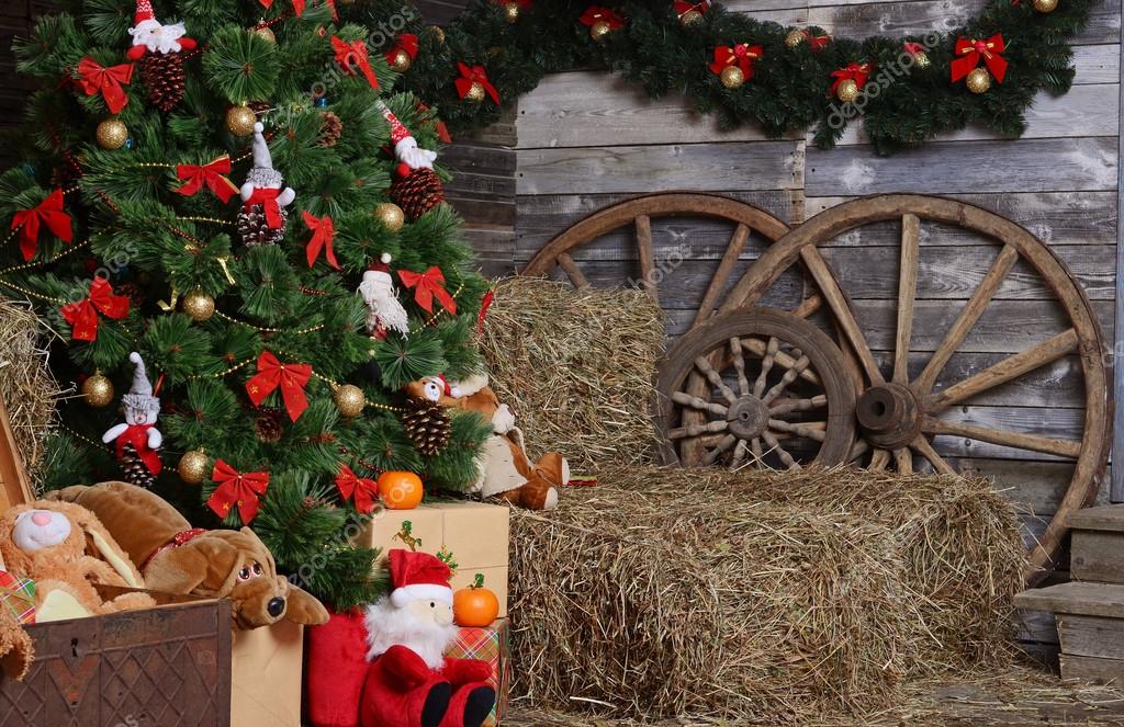 Christmas furtree in a rural interior — Stock Photo © voronin76 37434383