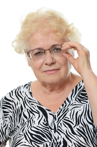 Old woman in glasses — Stock Photo, Image