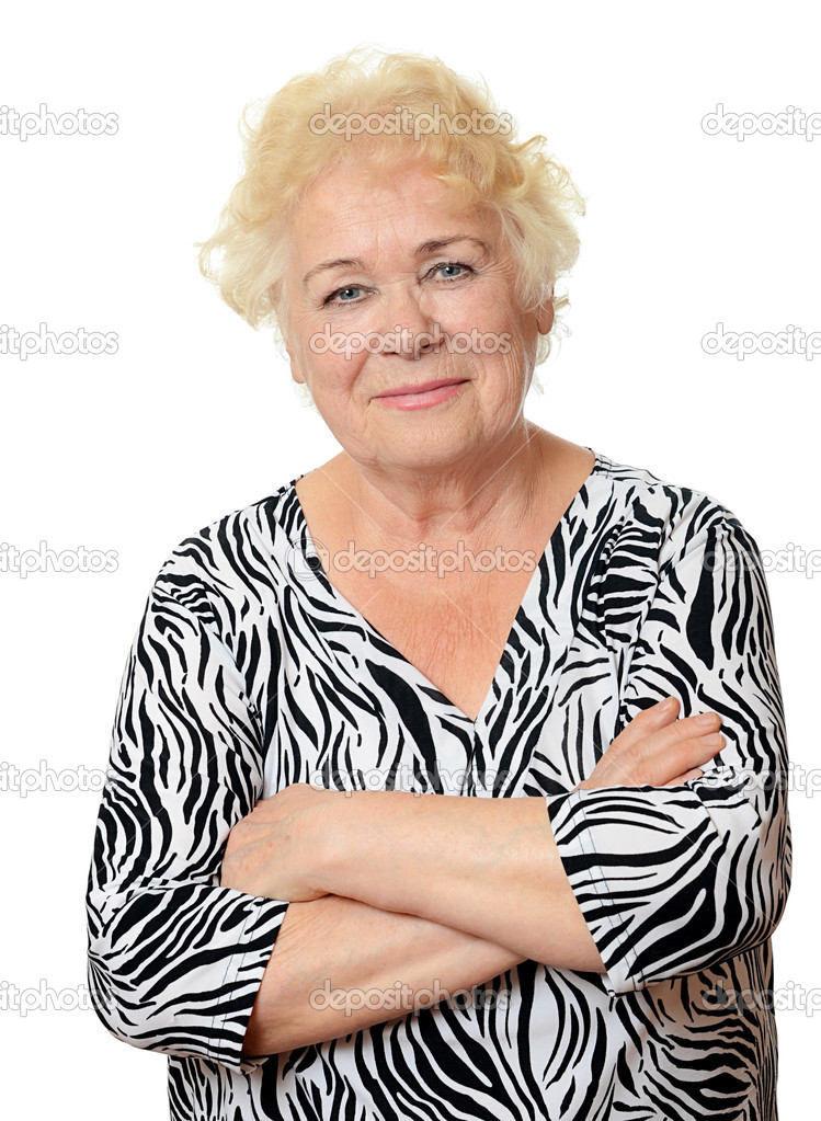 Old woman on white background