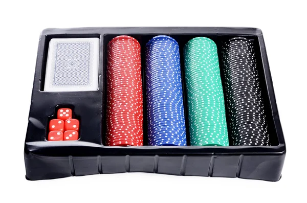 Set van chip en kaarten voor spel in een casino — Stockfoto