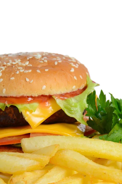 Hamburger with a potato fries — Stock Photo, Image