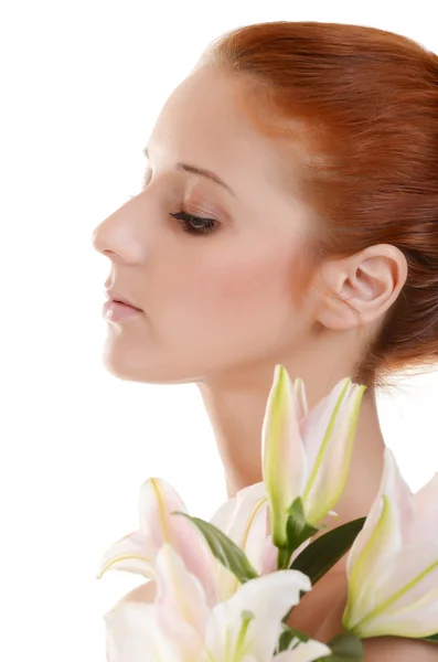 Spa Woman with flowers of a lily isolated — Stock Photo, Image