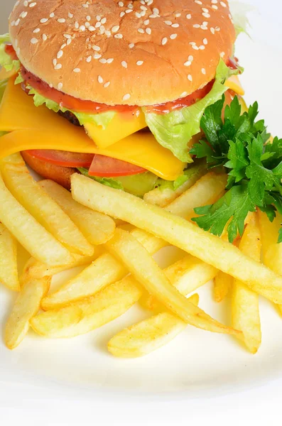 Hamburger with a potato fries — Stock Photo, Image